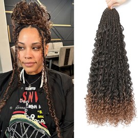 Auxemuen Senegalese Twist Crochet Hair with Curly Ends - Boho Island Twist Crochet Hair 8 Packs Boho Goddess Twist Crochet Hair Pre Looped Crochet Twists with Curly Ends (TB/30, 16 Inches)