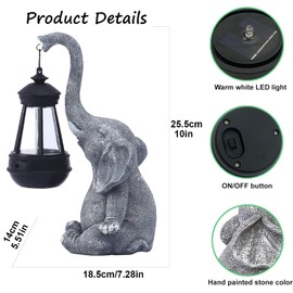 HY-MS Outdoor Solar Elephant Statues Lights, Elephant Statue Decorations for Yard, Patio, Lawn,Outside Garden, Lucky Elephant Gifts for Women, Men or Daughter