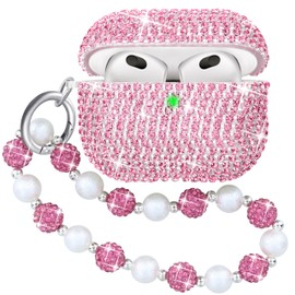 Ucharmbead Compatible with AirPods 3rd Gen Case Crystal Glitter Diamond Cute Case for AirPods 3 2021 with Sparkly Rhinestone Charm for Women Rose Pink
