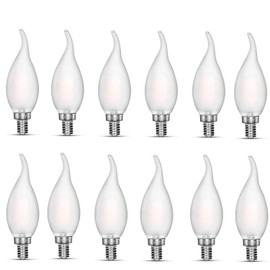 carryBC LED Candelabra Bulb 40W Equivalent 450LM 4000K Daylight White E12 Base LED Filament Light Bulbs, C35 Candle Flame Tip Frosted Glass Chandelier Bulbs Dimmable 12pcs