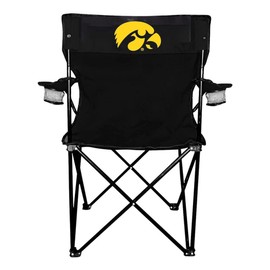 VictoryStore Outdoor Camping Chair - University of Iowa Tigerhawk Black Folding Camping Chair with Carry B