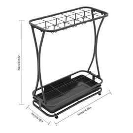 QUSKLISU Industrial Metal Umbrella Holder Stand with 18 Slots & 20 Hooks, Free Standing Entryway Organizer with Removable Drip Tray Heavy-Duty Rust-Proof Design for Home, Office, Hotel, Patio Decor
