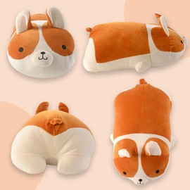 JEMA Hugging Pillow, Animal Cushion, Animal, Huggable Pillow, Dog, Plush, Cute, Mochi, Fluffy, Cuddly Pillow, Cute, Healing, Sleeping Gift, Welsh Corgi, Approx. 15.7 inches (40 cm)