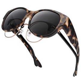 URUMQI Sunglasses Fit Over Glasses for Women, Trendy Round Cat Eye Sun Glasses Polarized UV400 Protection Lens Large Shades