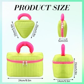 Shinylin 2 Pcs Cotton Quilted Makeup Bag Set Large Small Travel Cosmetic Bags Bulk with Handle Cute Coquette Aesthetic Toiletry Make Up Pouch Organizer for Women (Green)