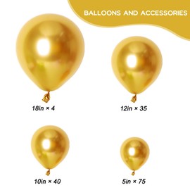 RUBFAC 154pcs Gold Balloons Different Sizes 18 12 10 5 Inches for Garland Arch, Chrome Metallic Gold Balloons for Birthday Baby Shower Graduation Wedding Anniversary Party Decorations