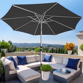 BLUU 10 FT Aluminum Outdoor Patio Umbrella, 5-YEAR Fade-Resistant Outdoor Market Table Umbrella with Push Button Tilt, for Pool, Deck, Garden and Lawn，Tan