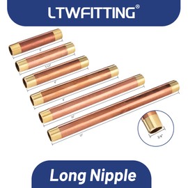 LTWFITTING Assortment Kit Total length (5-Inch 5-1/2-Inch 6-Inch 8-Inch 10-Inch 12-Inch) x 3/4-Inch Male NPT Brass Pipe Nipple Set (Pack of 6)