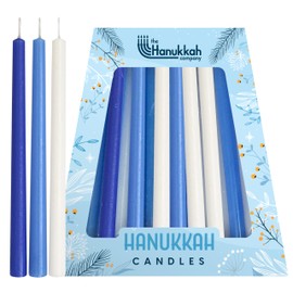 The Hanukkah Copmany Long Chanukah Candles - Standard Size Diameter Fits Most Menorahs - Premium Quality Wax - Blue and White - 45 Count for All 8 Nights of Hanukkah