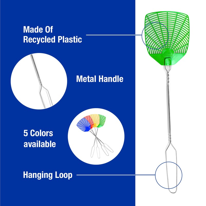 PIC Wire Metal Handle Fly Swatters (Colors May Vary), 6
