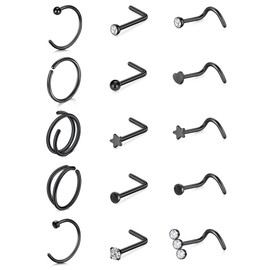 VF VFUN 20 g Nose Stud Double Nose Piercing Diamond CZ Piercing Nose for Women Men Hypoallergenic Piercing Nose Tragus Cartilage Helix Hoop