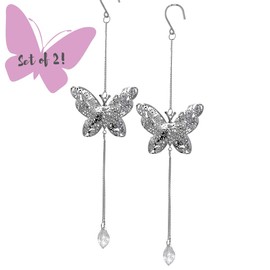 BANBERRY DESIGNS Garden Hanging Butterfly Suncatcher Set - Set of 2 Butterflies -Filigree Flower Design - Butterfly Decorations Gifts for Her- 14" H