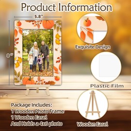 OXRUN Happy Fall Picture Frame, Thanksgiving Gifts, Autumn Harvest Keepsake Frame with Easel, 4x6 Pumpkin Frames for Tabletop Display Photo Insert - N03