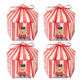 Cheerland Circus Tent Gift Box Treat Boxes Candy Cupcake Carnival Animal Themed Red White Striped Paper Goody Decorations Lion Elephant Kids Birthday Christmas Party Favors & Supplies - 8 pcs