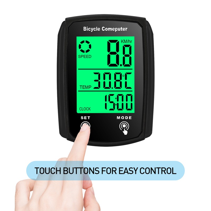 Wired Bike Computer 19 Functions Touch Bike Speedometer Odometer Waterproof