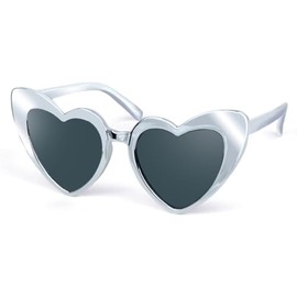 YooThink Love Heart Shaped Sunglasses for Women,Vintage Cat Eye Mod Style Retro Glasses (silvery)