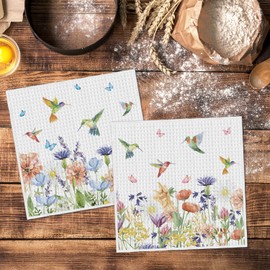 Artoid Mode Anemone Flower Hummingbird Kitchen Dish Cloths, 12x12 Inch Quick Dry Microfiber Dishcloths for Kitchen Premium Dish Rags Set of 2