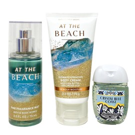 Generic Bath and Body Work AT THE BEACH Travel Size 3 Piece Gift Bag Set - Fragrance Mist - Body Cream and Hand Gel, blue