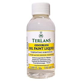 TERLANS TERLANS Oil Paint Thinner, 100 ml (3.38 Fl. Oz.) Completely Odorless Liquid for Oil Painting/Turpentine Substitute/Degreaser