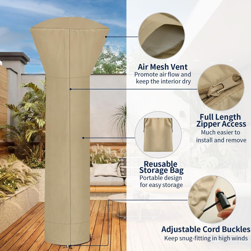 PureFit Waterproof Patio Heater Covers with Zipper, Heavy Duty Garden