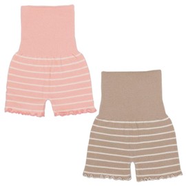 Nanairokan Women's Warm Striped Fluffy Pants Set of 2 Fluffy Yarn Pants with Stomach Wrap, Cold Prevention, pink/brown