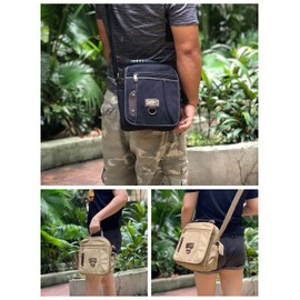 Sunsomen Men Purse Bag Shoulder Bag Small Canvas Crossbody Messenger Bag Side Bag Travel Bag Work Bag For Man (Khaki)