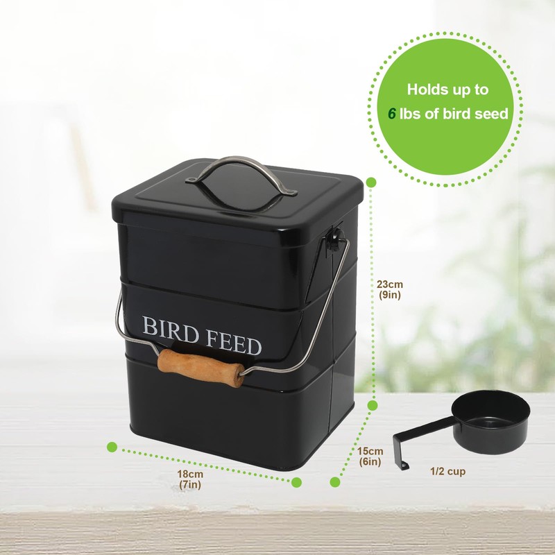 Brabtod Bird Seed Storage Container Airtight,5~6LB Metal Bird Food Container