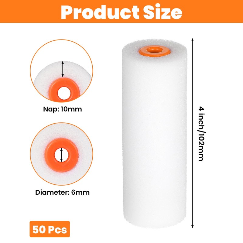 50 Pack 4 Inch Small Foam Paint Rollers, Mini Painting