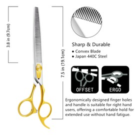 HASHIMOTO Grooming Scissors for Dogs, Dog Thinning Shears for Grooming, 56 Teeth, 7.5 inch, 30% Thinning Rate, Light Weight, Balanced.