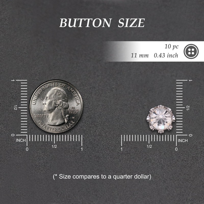Jerler 10 Pcs Sliver Rhinestone Buttons Crystal Embellishments Sew on