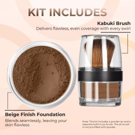Sweet Face Minerals KABUKI JAR BRUSH & FOUNDATION Kit Mineral Makeup Full Size Set Bare Face Matte - EBONY