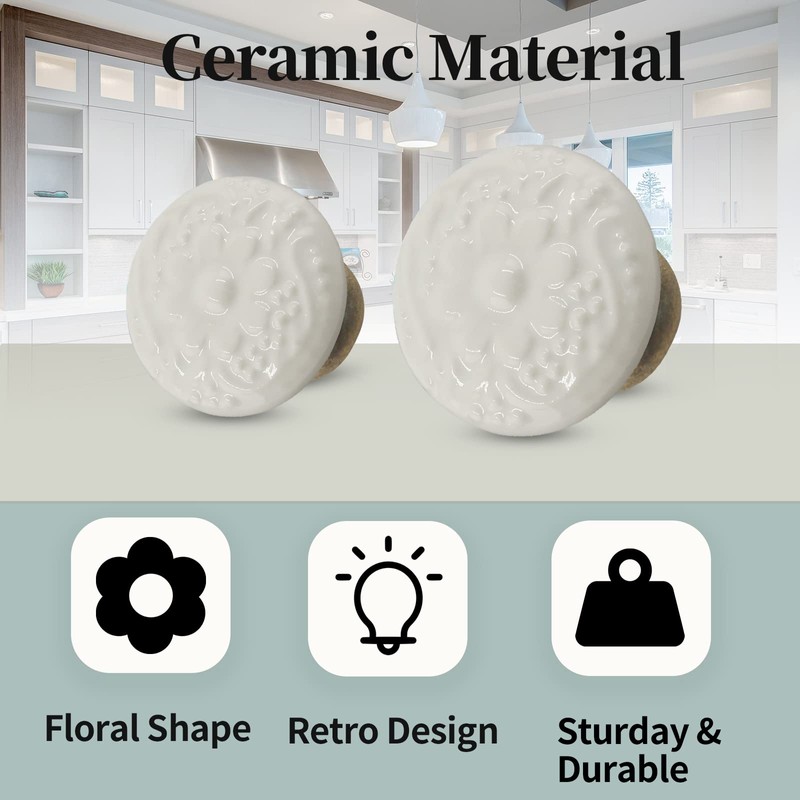 Auvotuis 10Pcs 34mm/ 1.34inch Retro Ceramic Cabinet knobs Antique Round