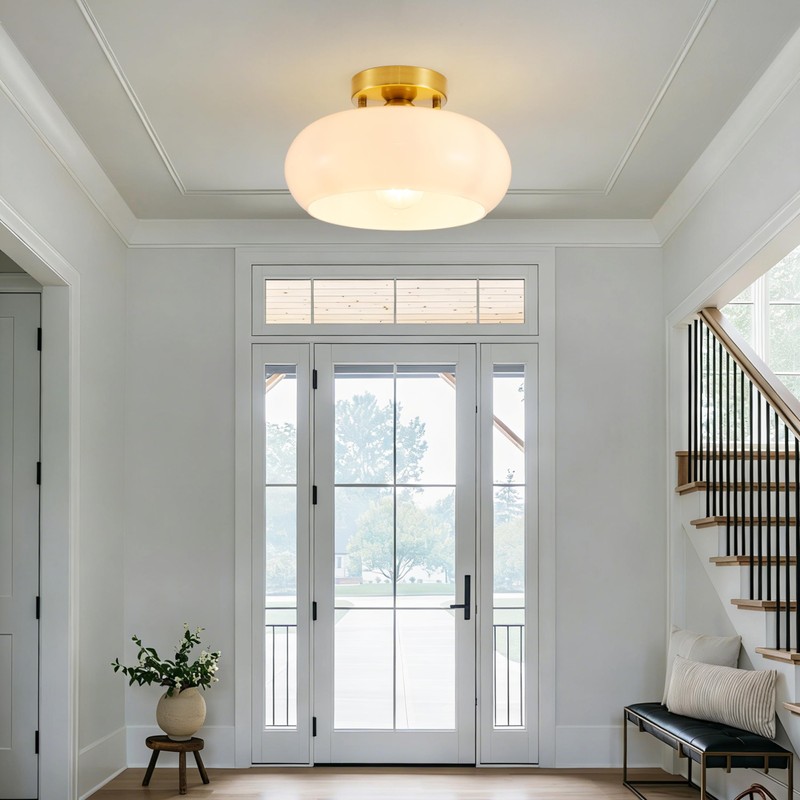SHBEILOU Semi Flush Mount Ceiling Light, 11 Inch Gold Mid