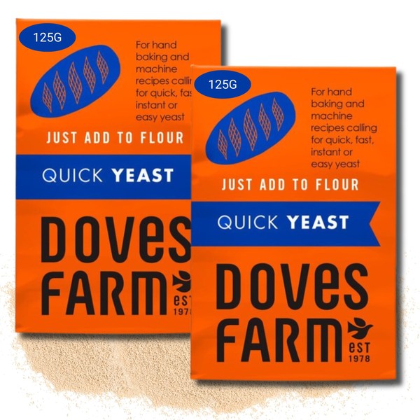 2 x 125g Packs Doves Farm Yeast, Gluten Free Instant Dry Yeast, Fast Action Bread Yeast for Home Baking, Pizza Dough, Rolls, Loaves, Bread Machines, Hand Baking, Easy Bake At Home Bread
