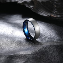 King Will 7mm Silver and Blue Domed Tungsten Carbide Wedding Band Ring Brushed Polish Finished Comfort Fit 10.5