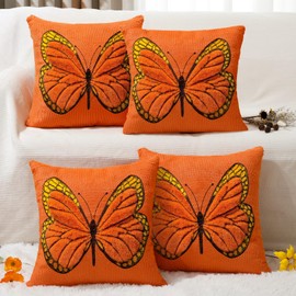 Tudomro 4 Pcs Butterfly Pillow Covers 18x18 Inch Orange 3D Square Pillow Cover Decorative Outdoor Embroidered Soft Faux Fur Cushion Case for Sofa Couch Chair Home Bedroom Farmhouse Spring Summer Decor