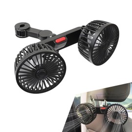 Opuweiy Car Backseat Fan, USB Dual Head Vehicle Rear Seat Cooling Fan, 3 Speed 360 Degree Rotatable Headrest Cooler, Suitable for Cars SUVs Vans (Black)
