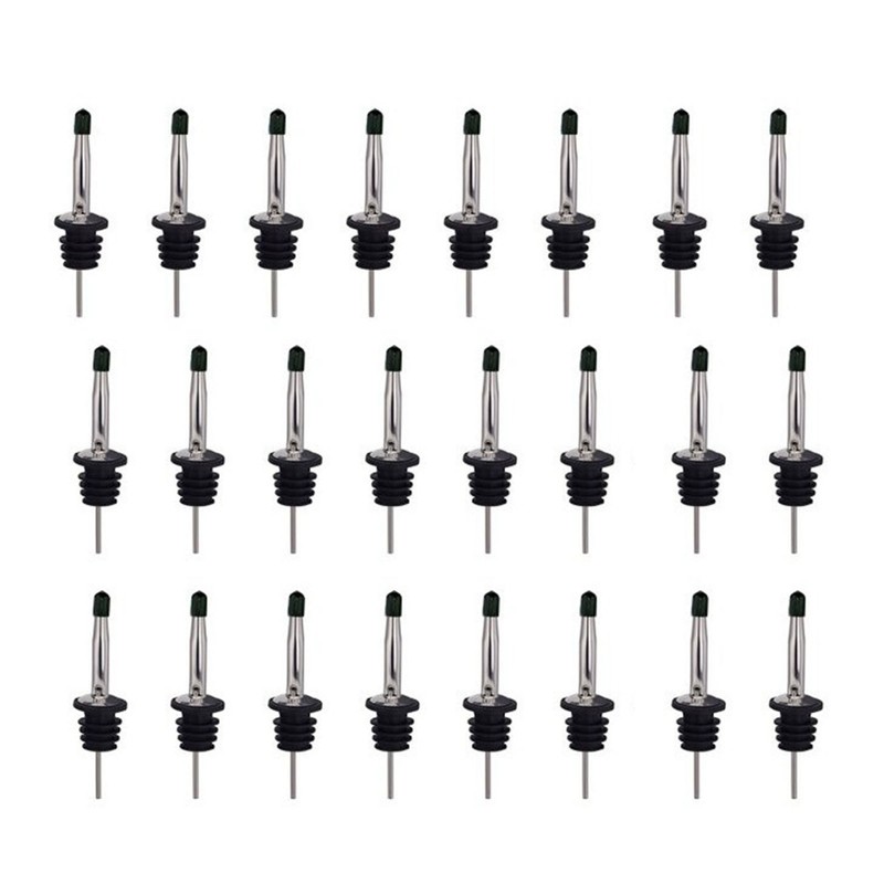 24pcs Stainless Steel Bottle Pourers with Black Plastic Cover Conical