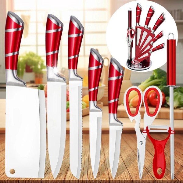 Unbranded 9x Kitchen Knife Set with Sharpener Scissor Non Stick