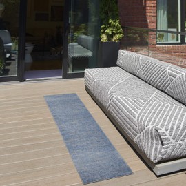 Nourison Essentials Indoor/Outdoor Blue/Grey 2'2'' x 10' Area-Rug, Easy-Cleaning, Non Shedding, Bed Room, Living Room, Dining Room, Backyard, Deck, Patio (2x10)