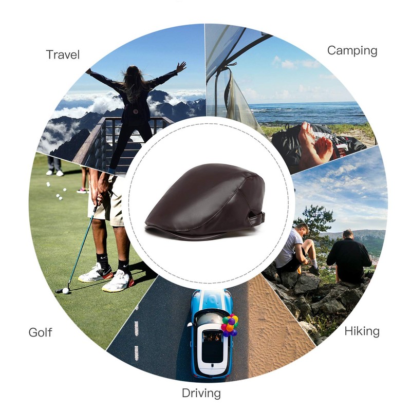 Kono Men Flat Cap PU Leather Gatsby Newsboy Caps Adjustable