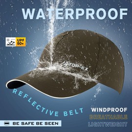 TOP-EX Mens Waterproof Baseball Cap for Running Golf - Sun Rain All Weather Protection UV Reflective Breathable Outdoor Hat Green M/L