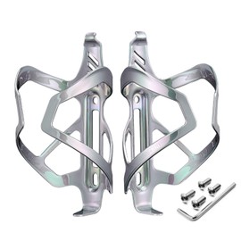 Corki Cycles Heavy Duty Bike Water Bottle Holder, Lightweight Aluminum Cage Shockproof Design for Road Mountain Gravel Bikes, Holds 21-32 oz, 2-Pack Iridescent Silver