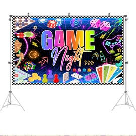 Ticuenicoa 5x3ft Game Night Backdrop Glow Neon Photo Background for Game On Birthday Party Decoration Chess Card Gaming Maze Video Game Boys Kids Adults Supplies Banner Photo Booth Props