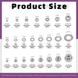 Swpeet 409Pcs SAE 304 Stainless Steel Hex Lock Nuts and Hex Nuts with Flat Washers Assortment Kit, Hex Nuts Lock Nuts Flat Washers for Home Automotive(#2#4#6#8#10#12 1/4" 5/16" 3/8" 1/2")