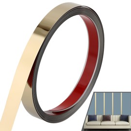 Lunghaa Peel and Stick Metal Finish Molding Trim, Stainless Steel Strip for Wall, Mirror Frame, Fireplace and Craft Decoration (Glossy Gold, 19.7 ft x 2 in)