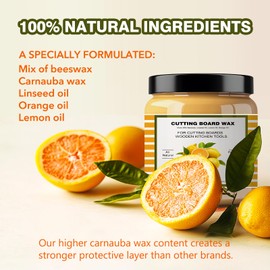 Premium Cutting Board Finish Wax - Natural Beeswax and Carnauba Wax - Improved with Lemon & Orange Oils - Beeswax Wood Polish - for Wood Butcher Blocks, Wooden Bowls - Beeswax for Wood- 3.5oz