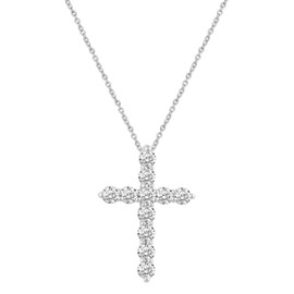 Fifth and Fine Classic Cross Pendant Necklace with Natural Round Diamonds Set in 925 Sterling Silver (.75)