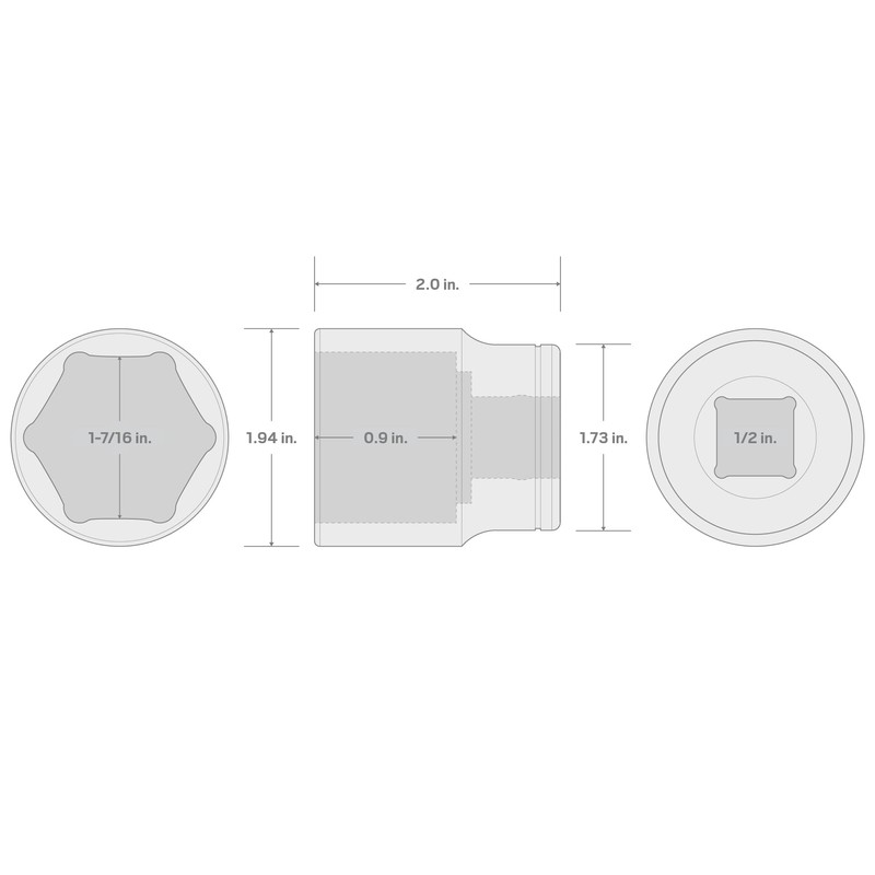 TEKTON 1/2 Inch Drive x 1-7/16 Inch Shallow 6-Point Socket