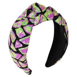 Gmmidea Sequin Knotted Headbands for Women Girls Bling Glitter Beaded Rainbow Headband Cute Wide Top Knot Birthday Hairband Fancy Little Girls Iridescent Hair Accessories Pink